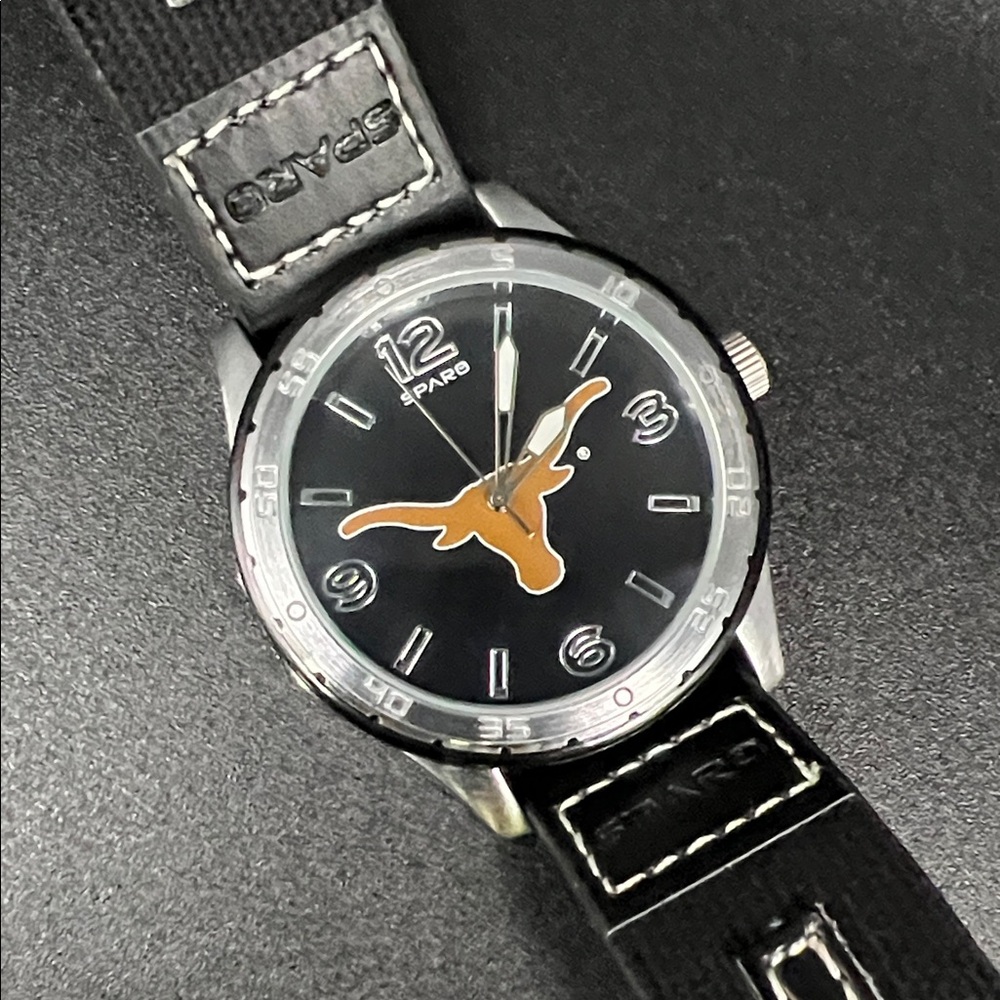 SPARO Men’s Black Strap Watch with Orange Longhorn Logo